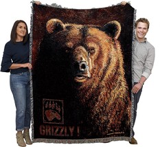 Grizzly Bear Shadow Beast Blanket By Greg Giordano - Wildlife Lodge Cabin Gift - £62.60 GBP