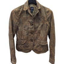 Vintage 90s Y2K Gap Brown Patchwork Shirt Jacket Blazer Cotton Floral Si... - £39.22 GBP