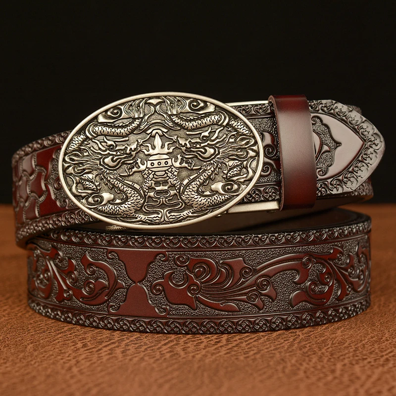 Desgner Dragon Pattern Cow Leather Belts for Men Top Quality Business Me-110CM