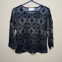 Tavi KNIT BLOUSE LONG Sleeves BLACK SILVER SZ M NEW - $54.89