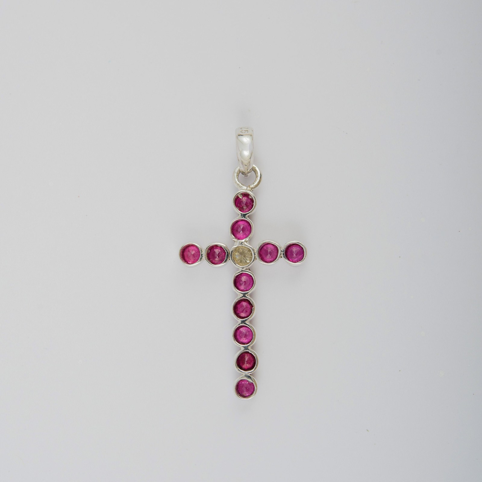 Ruby Diamond Cross Silver Pendant, Solid 925 Sterling Silver Pendant, July Birth - $219.00