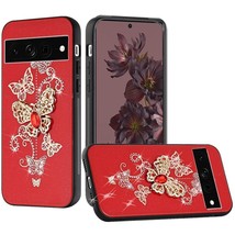 Diamond Glitter Ornaments Engraving Case Butterflies Red For Google Pixel 7 Pro - £6.77 GBP