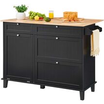 Kitchen Island Cart Storage Cabinet Serving Drawer Trash Bin - $320.99