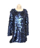 Zara Knit Women&#39;s Sequin Shift Dress Size Small Navy Blue Long Sleeve Glam - £44.42 GBP
