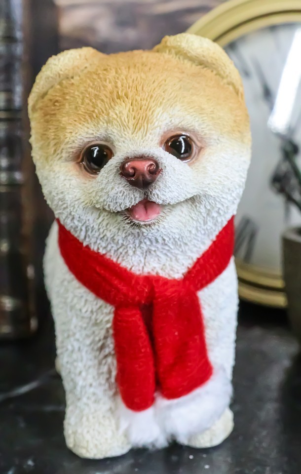 Red Scarf Boo The World&#39;s Cutest Pomeranian Dog Statue Pet Pal Dogs Coll... - $24.99