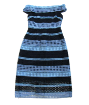 NWT Ted Baker Candaca Blue Stripe Off-the-shoulder Guipure Lace Midi Dress 4 12 - $118.80