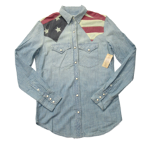 NWT Denim &amp; Supply Ralph Lauren American Flag Yoke Chambray Snap Front Shirt XS - £41.69 GBP