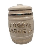 Cream Gold Cookie Barrel Jar Canister Ceramic USA 60s 70s MCM Whiskey Ba... - £10.19 GBP
