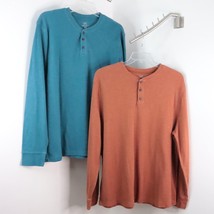 2pc Lot George Men&#39;s XL Blue &amp; Orange Pullover Henley Waffle Knit Tops Sweaters - £12.99 GBP