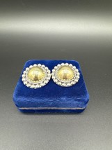 Vintage Taxco Mexico Sterling Silver &amp; Brass Clip-On Earrings Large 27.9g Chunky - £32.24 GBP