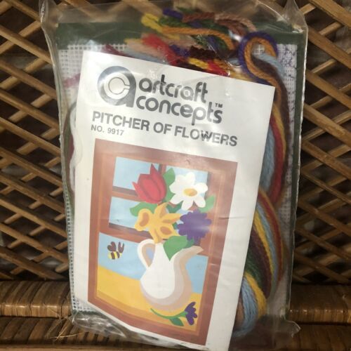 Artcraft Concepts Pitcher of Flowers Long Stitch Embroidery Kit Vtg #9917 NOS - $27.03