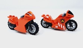 Lego Minifigure Red Motorcycle Lot (2) Fire Speeder 08 Motor Bike w Gray Rims - £5.79 GBP