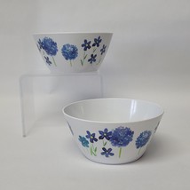 2 Blue Floral Cereal Bowls Plastic Melamine Flower Bowl Set - £3.90 GBP