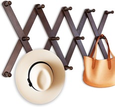 Accordion-Style Wall-Mounted Wooden Hat Rack With 14 Hooks For Hanging J... - £25.93 GBP