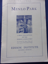 Vintage Menlo Park Edison Institute Dearborn MI Booklet 1933 - $6.99