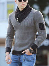 British Plus Size Men&#39;s Sweater Pullover Long Sleeve Scarf Turtleneck Men&#39;s Knit - £23.49 GBP
