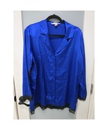 Vintage Victoria’s Secret Satin Pajama Set Blue Black Lace Trim M Button... - $834.34 MXN