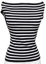 MICHAEL KORS COLLECTION Striped Sleeveless Knit Sweater White Black Bate... - £94.70 GBP