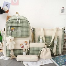 4/5pcs Women &#39;s Backpack Aesthetic Casual Plaid Backpack Students Girls School B - £138.63 GBP