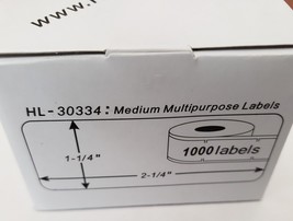 Dymo HL-30334 Medium Multipurpose Labels 1000 1-1/4" x 2-1/4" New 1 Roll - £7.77 GBP