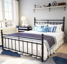 Metal Bed Frame Queen Size with Vintage Headboard and Footboard Platform Base - £141.06 GBP