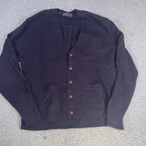 Vintage Lord &amp; Taylor Cardigan Sweater Mens X-Large Leather Weave Buttons - £39.83 GBP