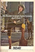 1980 Acme Cowboy Boots Esme Marshall Print Sexy Brunette Vintage Ad 1980s - £4.58 GBP