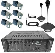 5Core Intercom Paging System w/ 250W Amplifier, 2x Microphone 6x PA Horn... - $499.99