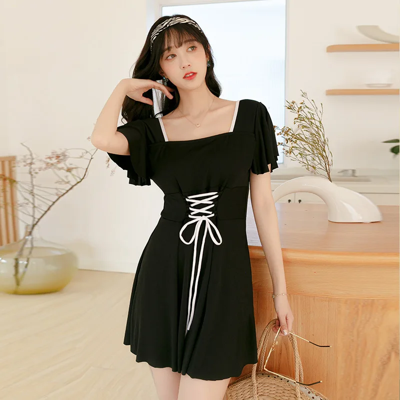 Sporting Women One Piece Swimsuit With Shorts Conservative Korean Style Swimwear - £37.66 GBP