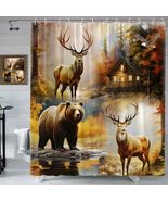 Cabin Lodge Bear Luminous Deer Woods Fabric Shower Curtain, Modern Rusti... - $361.24 MXN