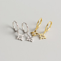 Gold Over Silver Hollow Simulated Celestial Star Dangling Hinged Hoop Earring - £38.36 GBP