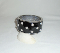 Ann Taylor Bracelet Clamper Bangle Black Lacquer White Imitation Pearls - £11.73 GBP