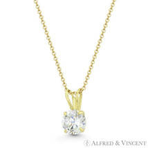 Solitaire Round Brilliant CZ Crystal Rabbit-Ear 9x5mm Pendant in 14k Yellow Gold - £31.51 GBP+