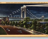 Night Riverside Drive Washington Bridge New York City NY NYC Linen Postc... - £3.85 GBP