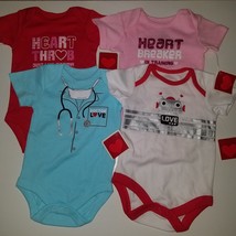 NWT 4 Valentine&#39;s Day Baby Girl Bodysuit Lot Infant 0-3 Months Love Pink... - $19.75