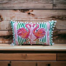 Lilly Pulitzer Pink Flamingo Pillow Indoor Outdoor Pom Pom Fringe 20X12 ... - $41.96
