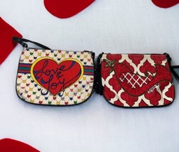 2 BRIGHTON purses- Love &amp; Joy Hearts Bow + bird redTassel Handbags Pouch Canvas - £38.26 GBP