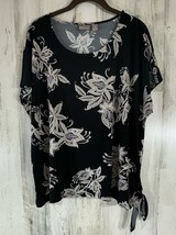 Chicos Blouse Top Size 3 or XL Black White Beige Floral Side Tie Slinky Boxy - £20.97 GBP