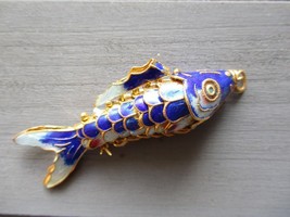 Vintage Cloisonne Enameled Wiggle Fish Jewelry Charm/Pendant Ornament, Free Ship - £17.24 GBP