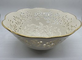 Lenox China Bowl Westbury Cutouts &amp; Embossed Leaf Pattern Gold Rim 8&quot; USA - £14.12 GBP