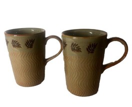 Lot of 2 JUST MUGS Coffee Cup Brown Leaf Zigzag Etched Made in England 1... - $18.70