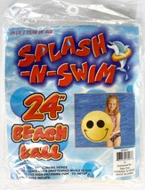 Splash N Swim 24&quot; Smiley Face Beach Ball NEW In Package Yellow Black - $8.89
