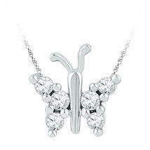 10k White Gold Round Diamond Butterfly Bug Womens Teens Fashion Pendant 1/5 - £238.29 GBP