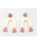 Lightweight Pink Heart Scalloped Arch Rainbow Earrings - $11.88