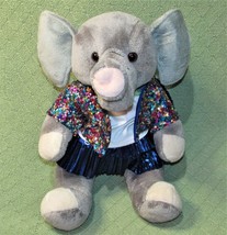 Build A Bear Gray Elephant Sequin Jacket Blue Skirt 15" 2014 Plush Stuffed Toy - $15.75