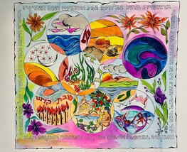 Sami Zilkha Creación Firmado a Mano Watercolorsun Luna Tierra Mar Animales - £164.21 GBP