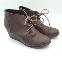 Dream Pairs Womens Ankle Boots Wedge Heel Faux Leather Lace Up Brown 9.5 - £9.90 GBP