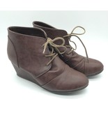 Dream Pairs Womens Ankle Boots Wedge Heel Faux Leather Lace Up Brown 9.5 - £9.86 GBP