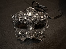 Vintage Handmade Lace Masquerade Eye Mask Rhinestones (New With Tag) - $8.59