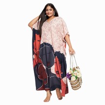 Tribal Printed Off White Polyester Plus Size Kaftan Dress for Women - £13.61 GBP